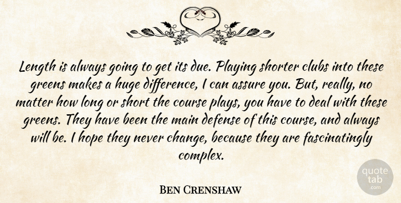 Ben Crenshaw Quote About Assure, Clubs, Course, Deal, Defense: Length Is Always Going To...
