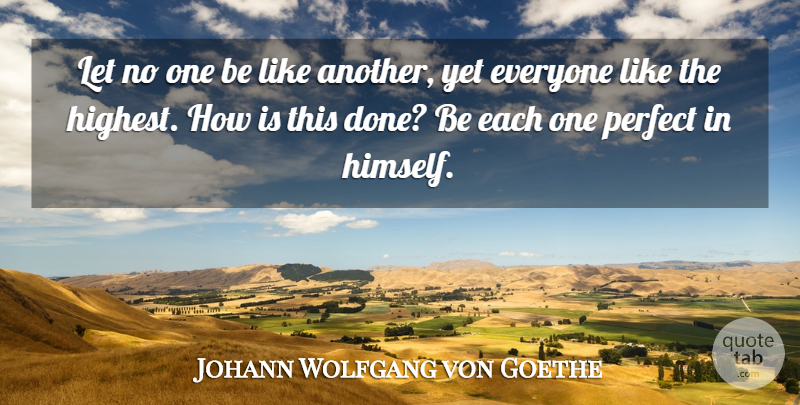 Johann Wolfgang von Goethe Quote About Perfect, Meaning Of Life, Done: Let No One Be Like...
