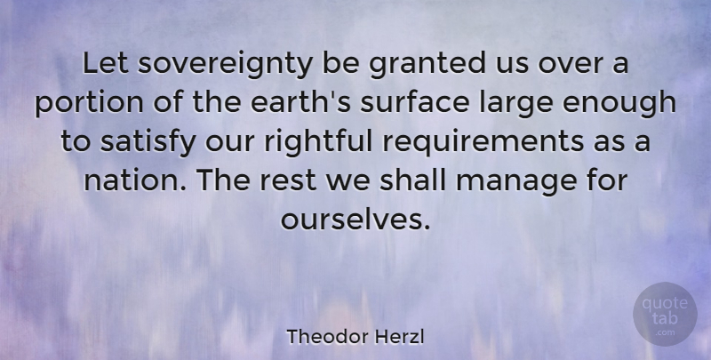 Theodor Herzl Quote About Requirements, Earth, Granted: Let Sovereignty Be Granted Us...