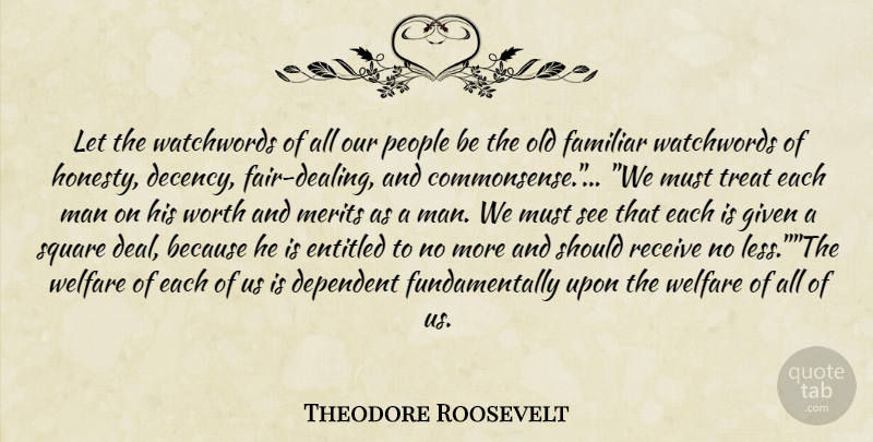 Theodore Roosevelt Quote About Honesty, Men, Squares: Let The Watchwords Of All...