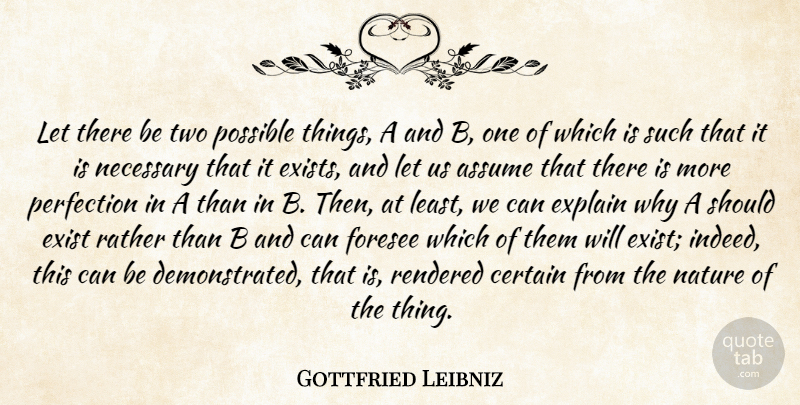 Gottfried Leibniz Quote About Two, Perfection, Assuming: Let There Be Two Possible...