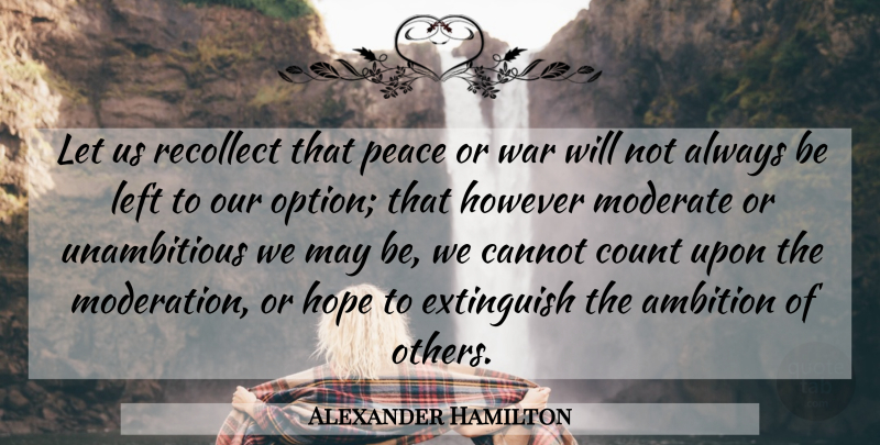 Alexander Hamilton Quote About War, Ambition, May: Let Us Recollect That Peace...