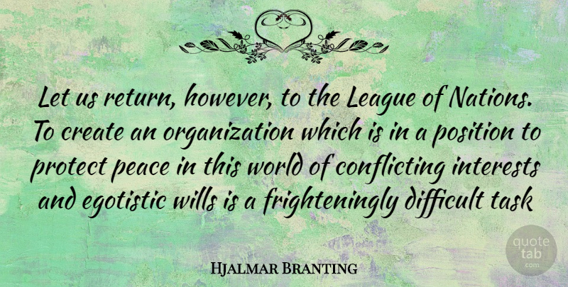 Hjalmar Branting Quote About Organization, League, Tasks: Let Us Return However To...