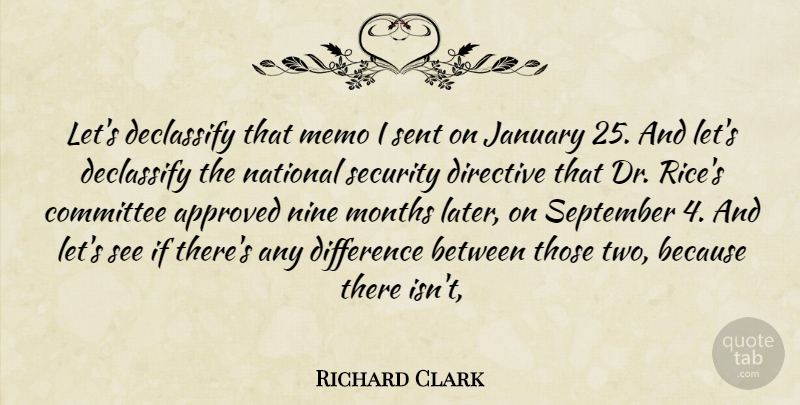 Richard Clark Quote About Approved, Committee, Difference, January, Months: Lets Declassify That Memo I...