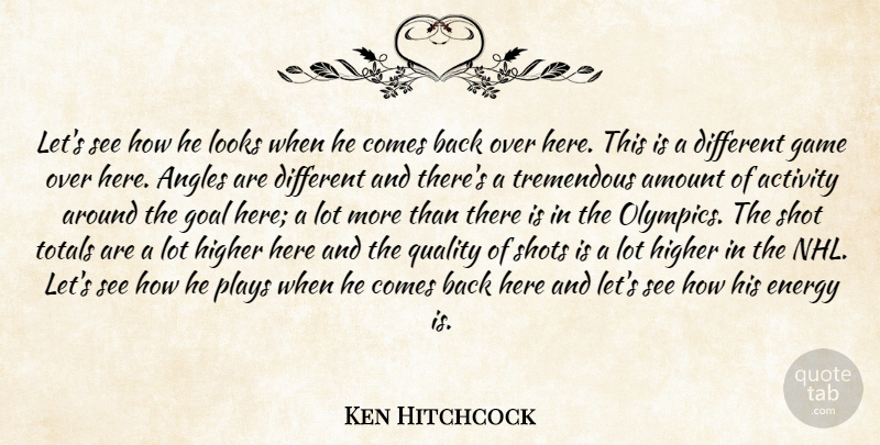 Ken Hitchcock Quote About Activity, Amount, Angles, Energy, Game: Lets See How He Looks...