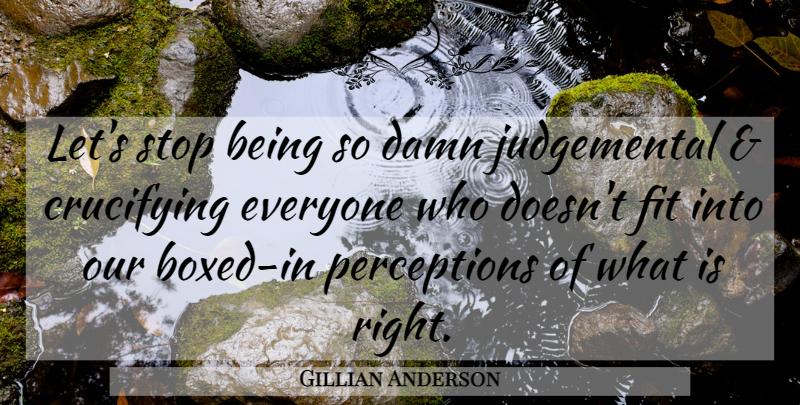 Gillian Anderson Quote About Judgemental, Perception, Fit: Lets Stop Being So Damn...