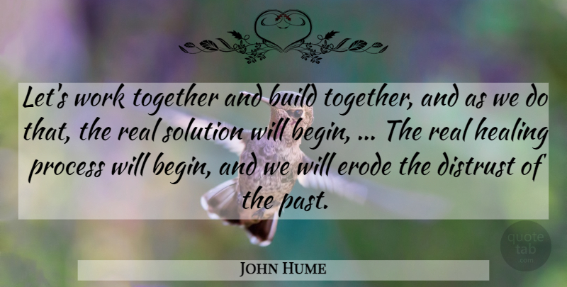 John Hume Quote About Build, Distrust, Healing, Process, Solution: Lets Work Together And Build...