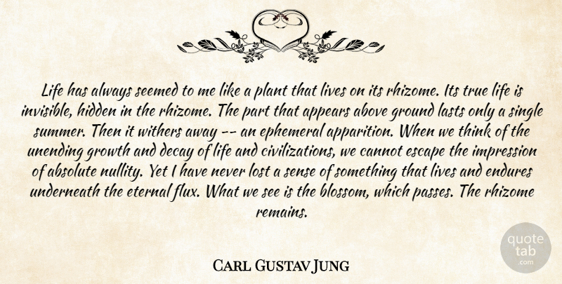Carl Jung Quote About Summer, Thinking, Civilization: Life Has Always Seemed To...