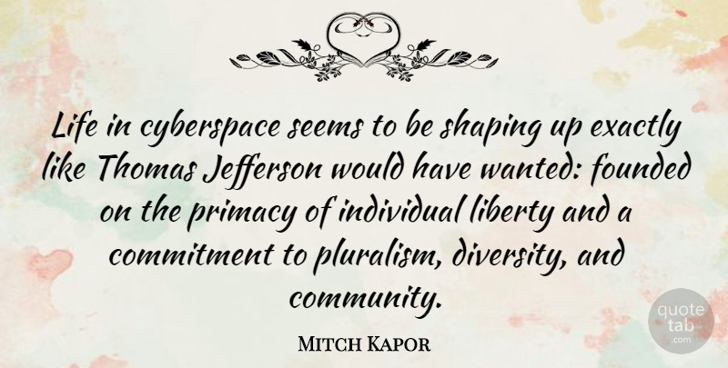 Mitch Kapor Quote About Commitment, Cyberspace, Exactly, Founded, Individual: Life In Cyberspace Seems To...