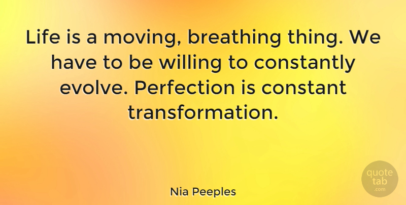 Nia Peeples Quote About Moving, Breathing, Perfection: Life Is A Moving Breathing...
