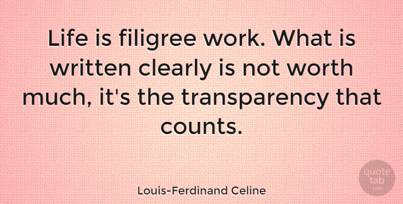 Louis-Ferdinand Celine Quote About Life, Life Is, Transparency: Life Is Filigree Work What...