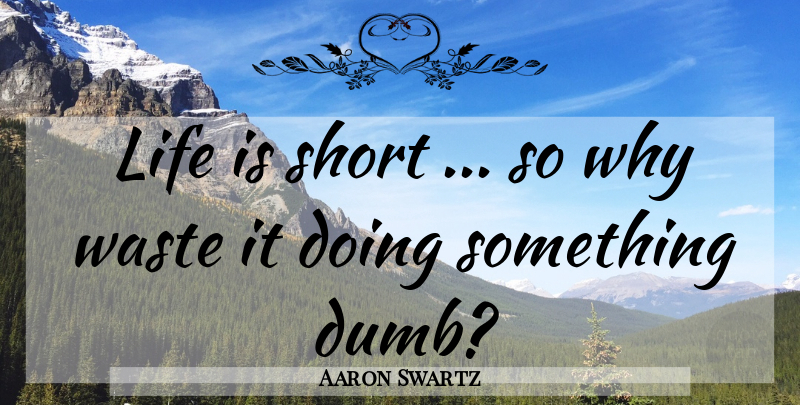 Aaron Swartz Quote About Life Is Short, Dumb, Waste: Life Is Short So Why...