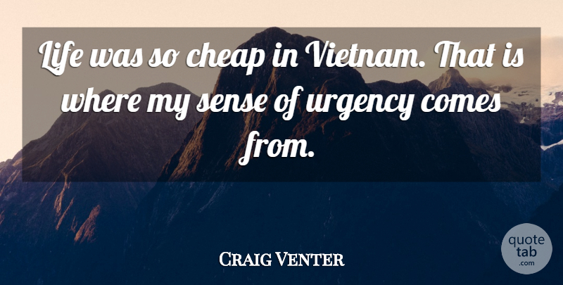 Craig Venter Quote About Cheap, Life, Urgency: Life Was So Cheap In...