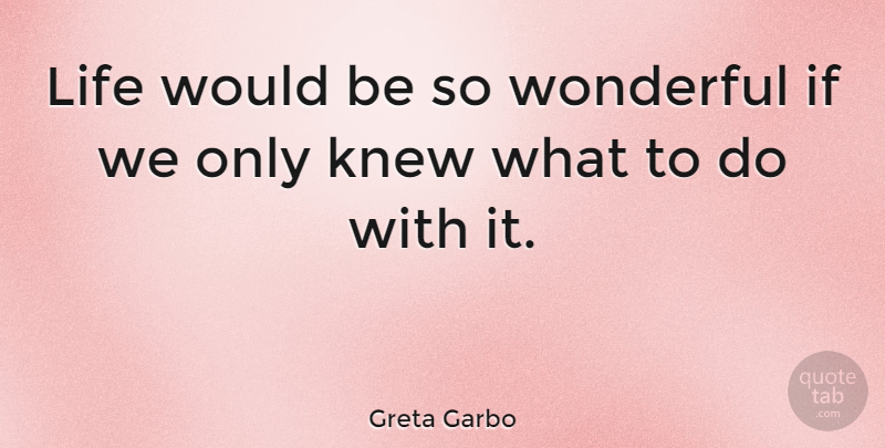 Greta Garbo Quote About Reality, Would Be, Wonderful: Life Would Be So Wonderful...