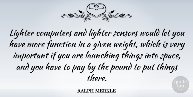 Ralph Merkle Quote About Computers, Function, Given, Launching, Lighter: Lighter Computers And Lighter Sensors...