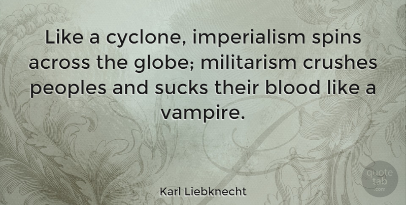 Karl Liebknecht Quote About Crush, Blood, Ghouls: Like A Cyclone Imperialism Spins...