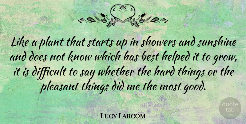 Lucy Larcom Quote About Adversity, Sunshine, Doe: Like A Plant That Starts...