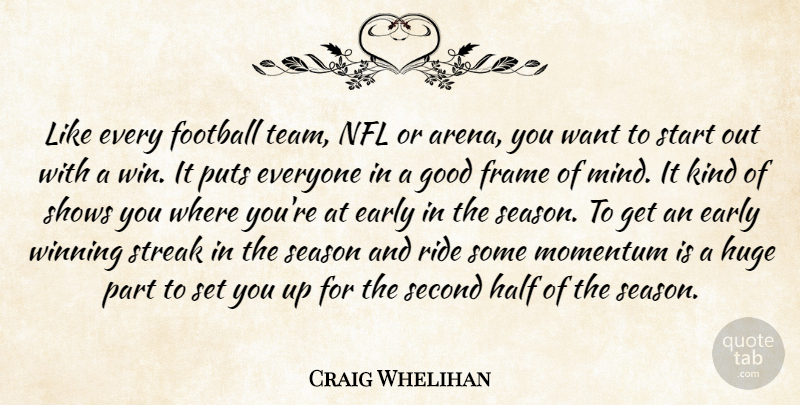 Craig Whelihan Quote About Early, Football, Frame, Good, Half: Like Every Football Team Nfl...