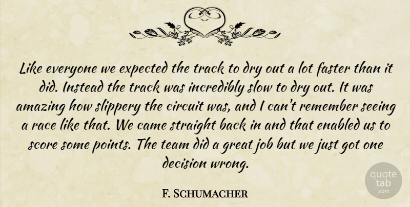 F. Schumacher Quote About Amazing, Came, Circuit, Decision, Dry: Like Everyone We Expected The...