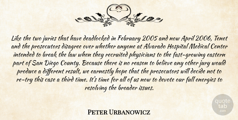 Peter Urbanowicz Quote About Anyone, April, Believe, Break, Broader: Like The Two Juries That...