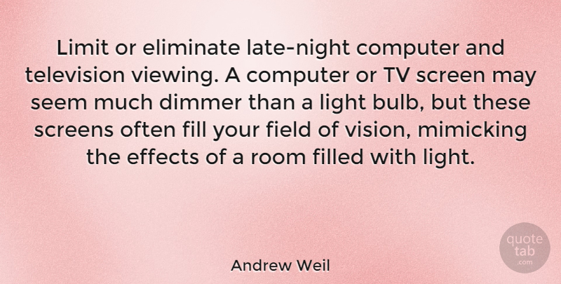 Andrew Weil Quote About Night, Light, Vision: Limit Or Eliminate Late Night...