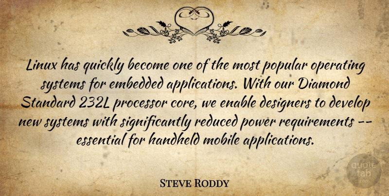 Steve Roddy Quote About Designers, Develop, Diamond, Embedded, Enable: Linux Has Quickly Become One...