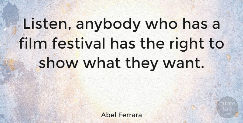 Abel Ferrara Quote About Festivals, Want, Film: Listen Anybody Who Has A...