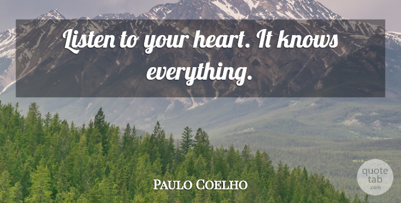 Paulo Coelho Quote About Heart, Listen To Your Heart, Knows: Listen To Your Heart It...
