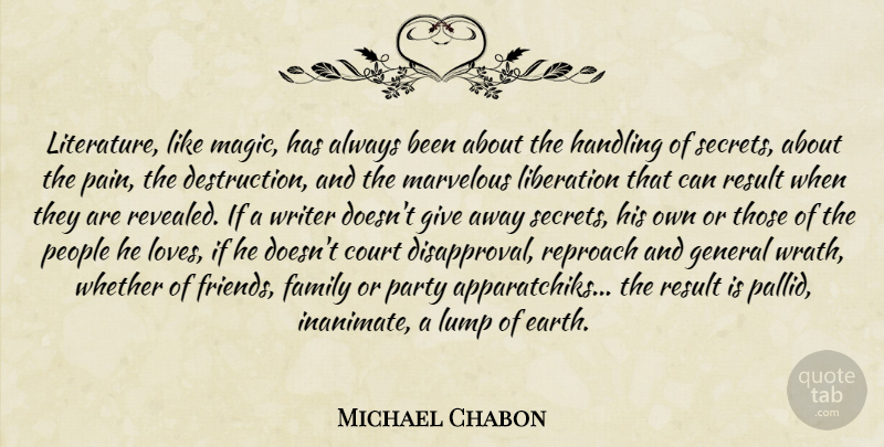 Michael Chabon Quote About Pain, Party, Wrath: Literature Like Magic Has Always...