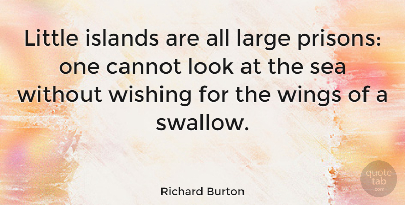 Richard Burton Quote About Sea, Wings, Islands: Little Islands Are All Large...