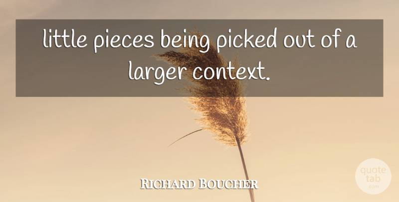 Richard Boucher Quote About Larger, Picked, Pieces: Little Pieces Being Picked Out...