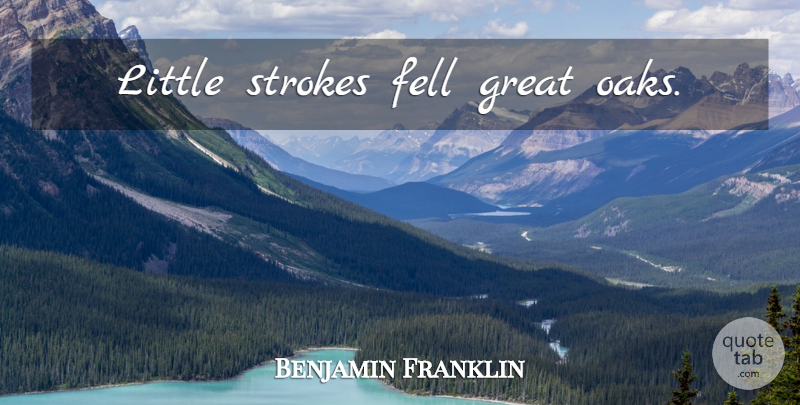 Benjamin Franklin Quote About Business, 4th Of July, Persistence: Little Strokes Fell Great Oaks...