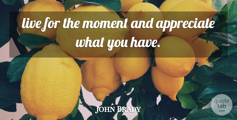 John Brady Quote About Appreciate, Moment: Live For The Moment And...