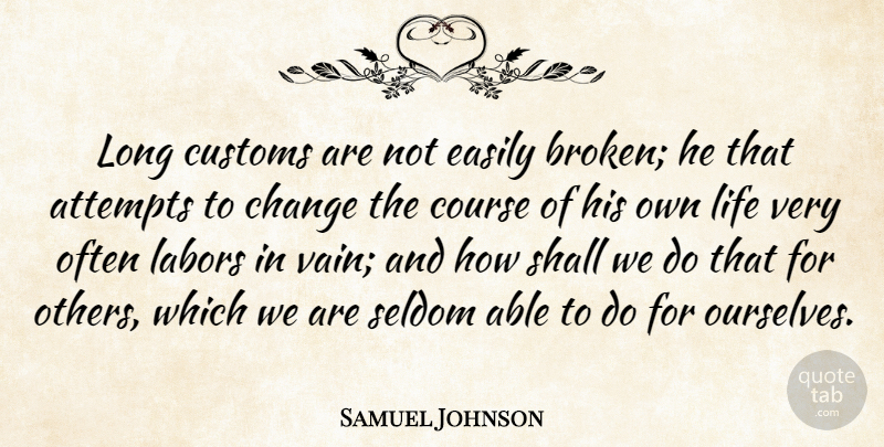Samuel Johnson Quote About Broken, Long, Able: Long Customs Are Not Easily...