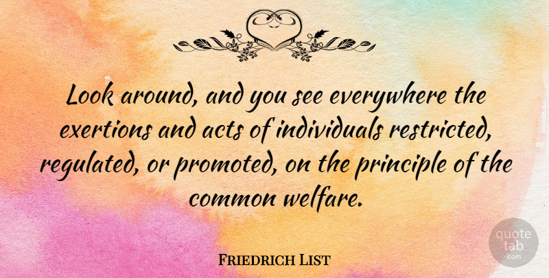 Friedrich List Quote About Looks, Principles, Common: Look Around And You See...