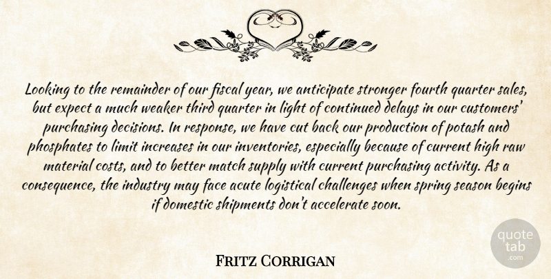 Fritz Corrigan Quote About Accelerate, Acute, Anticipate, Begins, Challenges: Looking To The Remainder Of...