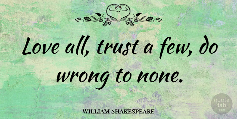 William Shakespeare Quote About Life, Trust, True Love: Love All Trust A Few...