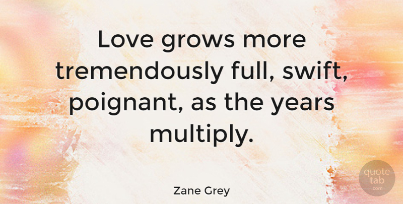 Zane Grey Quote About Anniversary, Years, Love Grows: Love Grows More Tremendously Full...