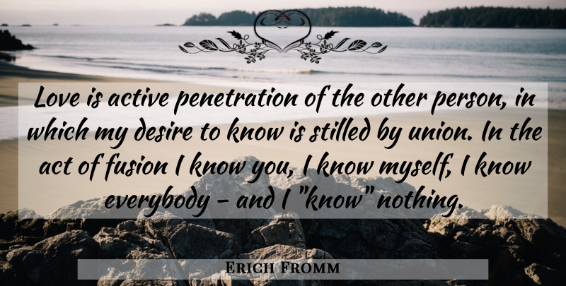 Erich Fromm Quote About Love, Desire, Unions: Love Is Active Penetration Of...