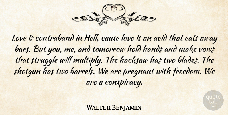 Walter Benjamin Quote About Struggle, Love Is, Hands: Love Is Contraband In Hell...