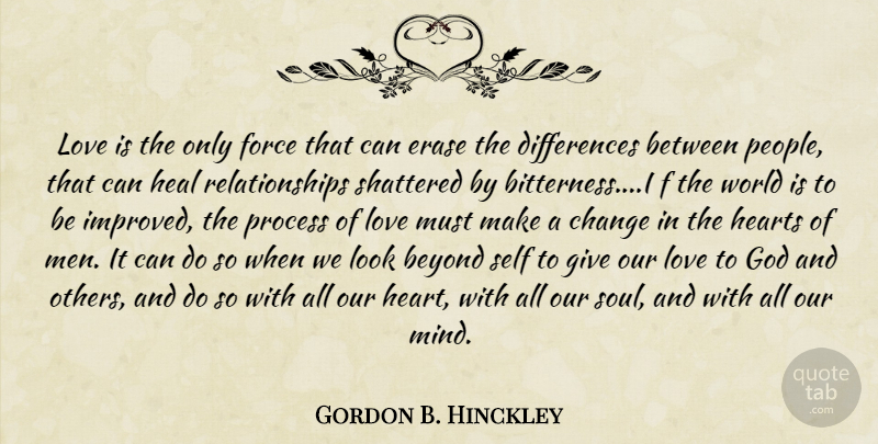 Gordon B. Hinckley Quote About Heart, Love Is, Men: Love Is The Only Force...