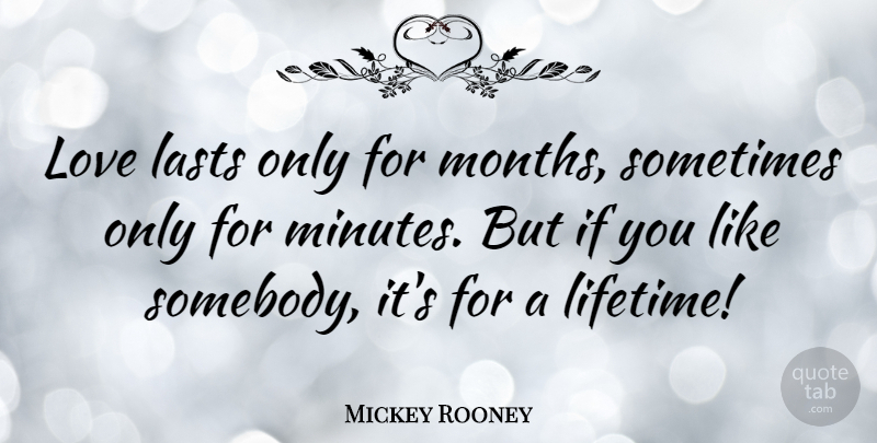 Mickey Rooney Quote About Love: Love Lasts Only For Months...