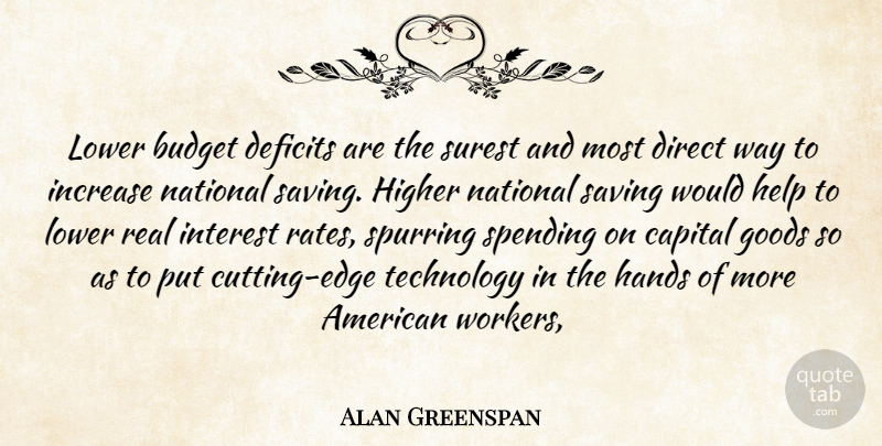 Alan Greenspan Quote About Budget, Capital, Deficits, Direct, Goods: Lower Budget Deficits Are The...