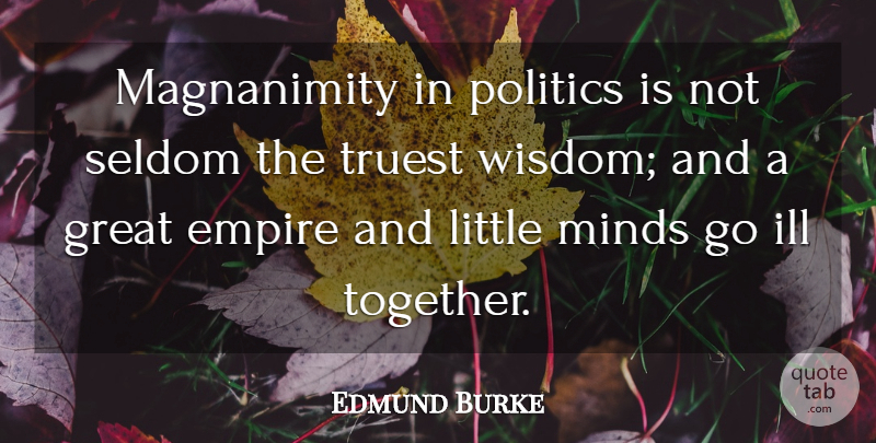 Edmund Burke Quote About Mind, Together, Politics: Magnanimity In Politics Is Not...