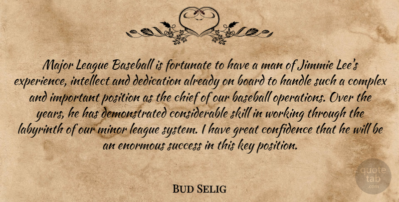 Bud Selig Quote About Baseball, Board, Chief, Complex, Confidence: Major League Baseball Is Fortunate...
