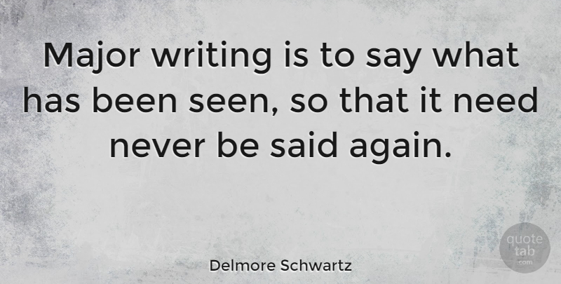 Delmore Schwartz Quote About Writing, Needs, Said: Major Writing Is To Say...