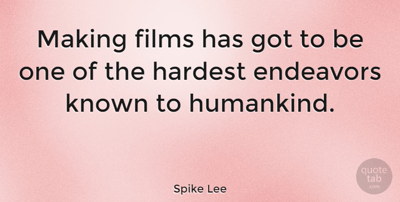 Spike Lee Quote About Film, Endeavor, Hardest: Making Films Has Got To...