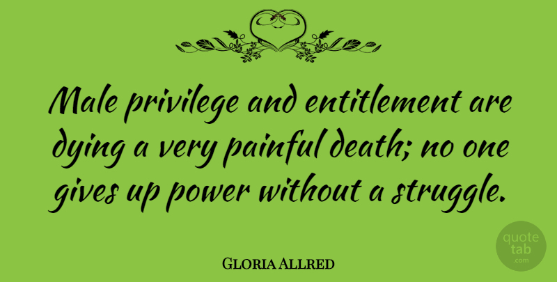 Gloria Allred Quote About Giving Up, Struggle, Painful Death: Male Privilege And Entitlement Are...