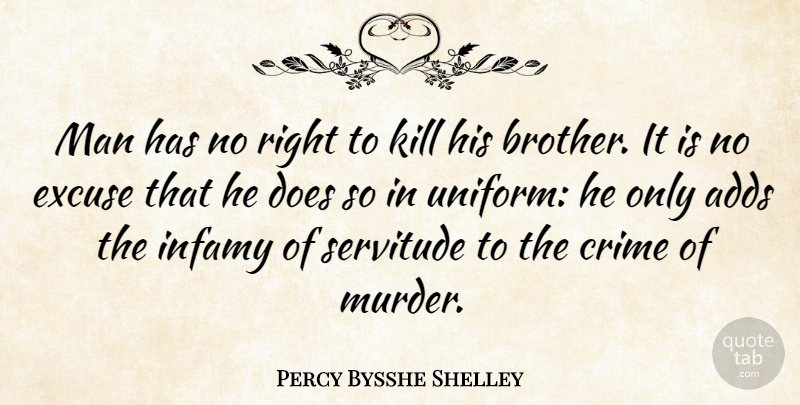 Percy Bysshe Shelley Quote About Peace, Brother, War: Man Has No Right To...
