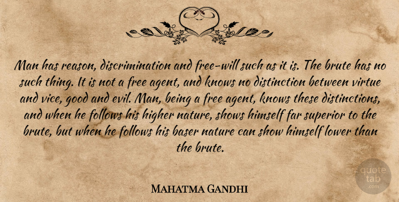 Mahatma Gandhi Quote About Men, Evil, Agents: Man Has Reason Discrimination And...